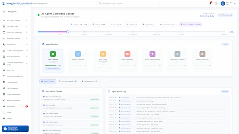 AI Agent Command Center with 7-agent pipeline and real-time data collection progress
