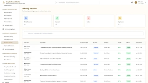 Training Records Management Interface