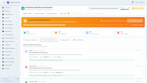 Agentic Actions - Human-in-the-loop approval workflow with autonomous decision tracking and real-time pattern detection for GLP-1 medication trends and unusual ER utilization