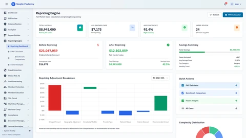 Repricing Dashboard - Healthcare billing management interface