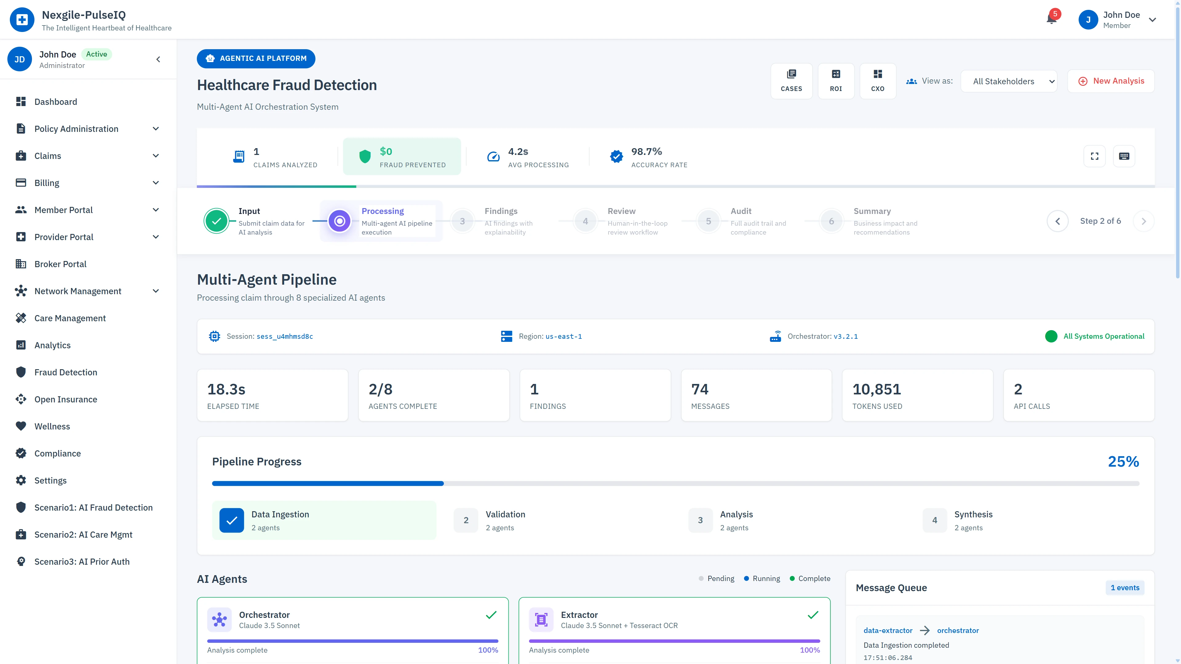 Multi-Agent Pipeline - Real-time processing through 8 specialized AI agents with live execution monitoring