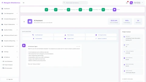 AI Chat Assistant - Conversational interface for querying cost breakdowns, risk analysis, VE opportunities, and market conditions.