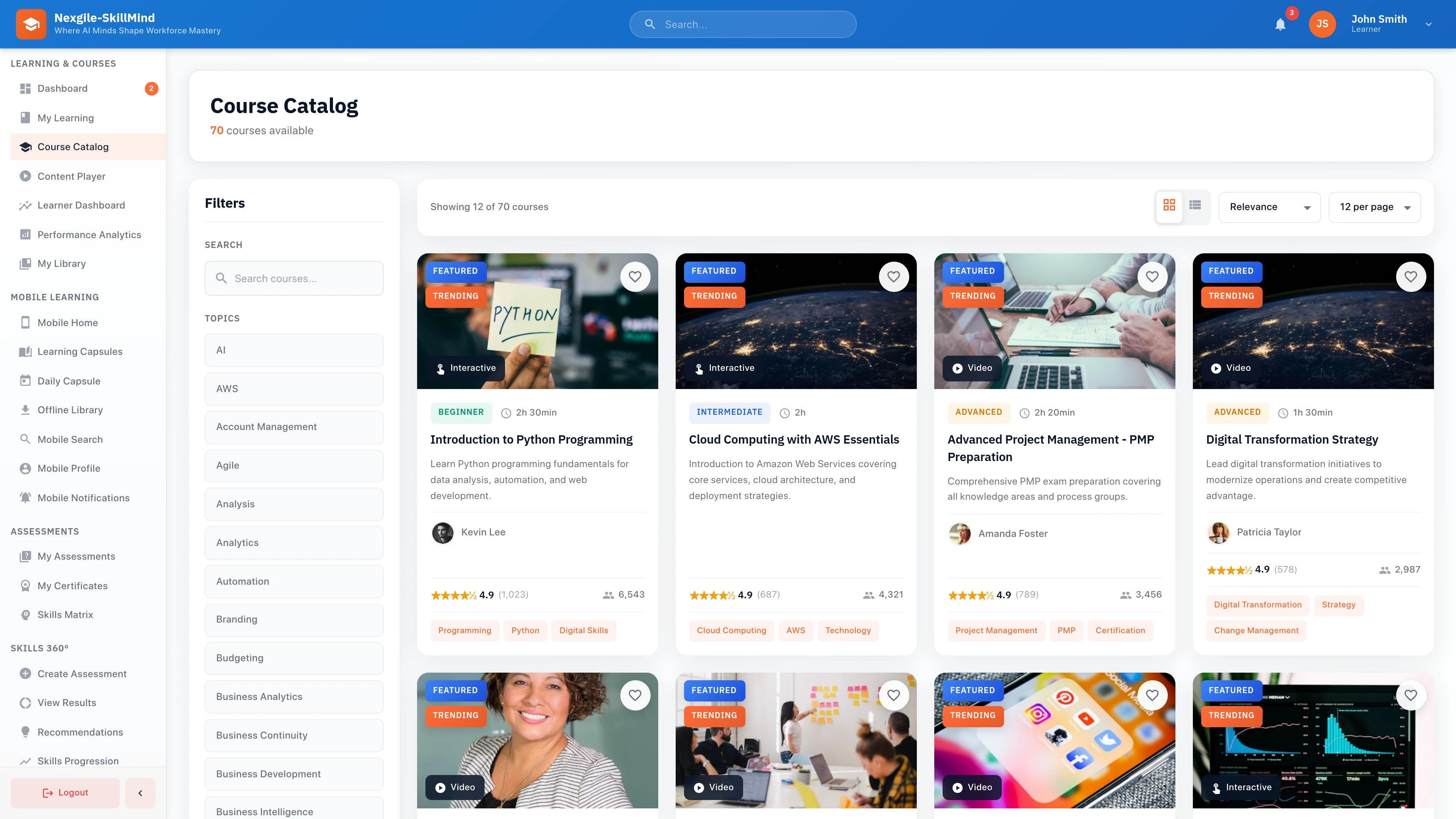 Course Catalog - Browse and discover available training courses with advanced filtering and search capabilities