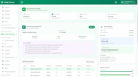 Bid Collection Complete - AI recommended winner with value analysis and full bid comparison table