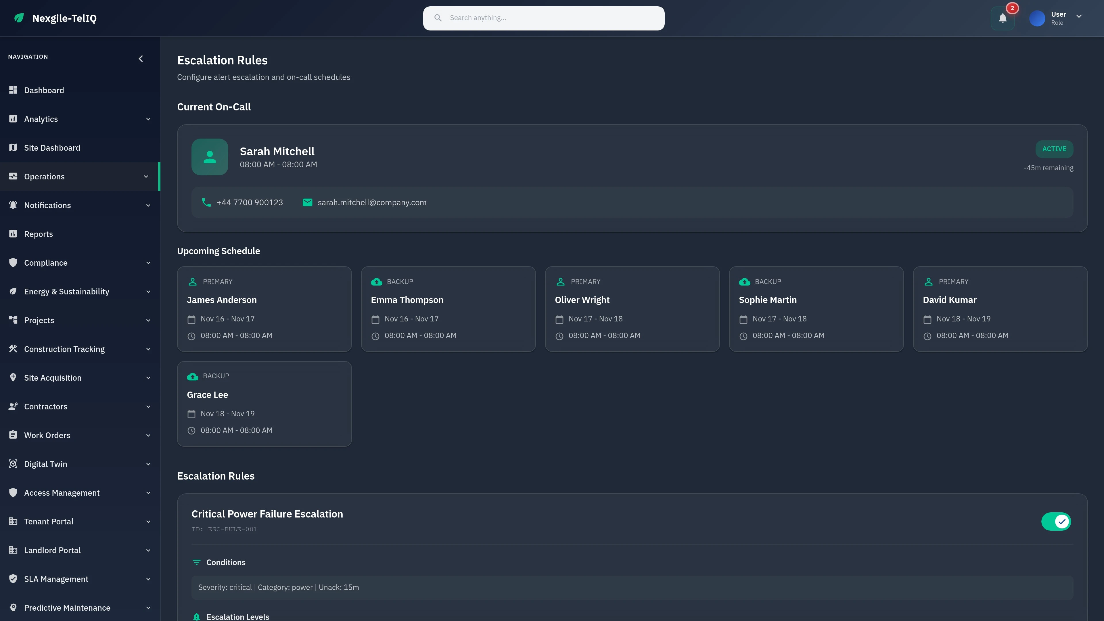 Operations Escalations Dashboard - Real-time alert management, incident tracking, and escalation workflows for centralized infrastructure monitoring